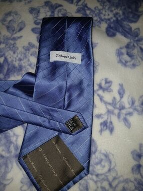 Calvin Klein Men's Light Blue Micro-Check Silk Tie